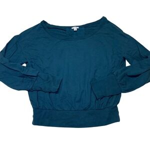 Cuyana dark teal pima cotton french terry‎ stretch long sleeve shirt size M